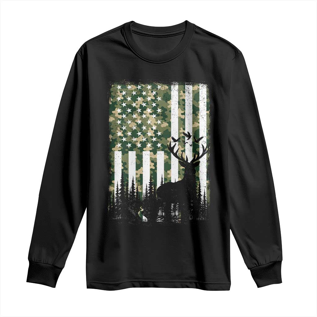 Deer Hunting Long Sleeve Shirt American Flag Camo Gift - Wonder Print Shop