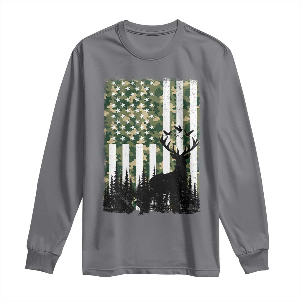 Deer Hunting Long Sleeve Shirt American Flag Camo Gift - Wonder Print Shop