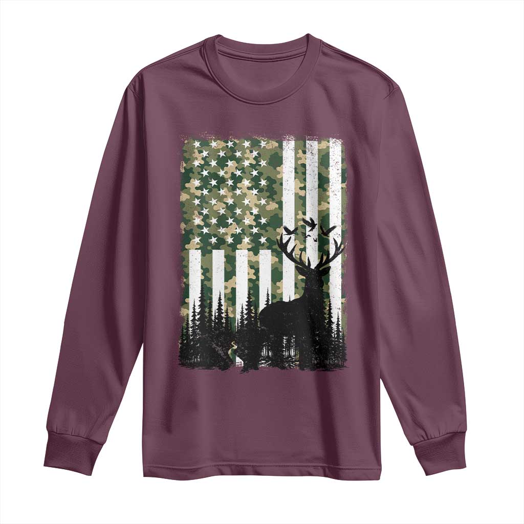 Deer Hunting Long Sleeve Shirt American Flag Camo Gift - Wonder Print Shop