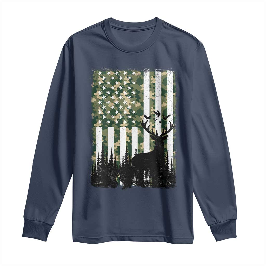 Deer Hunting Long Sleeve Shirt American Flag Camo Gift - Wonder Print Shop