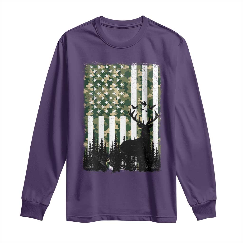 Deer Hunting Long Sleeve Shirt American Flag Camo Gift - Wonder Print Shop