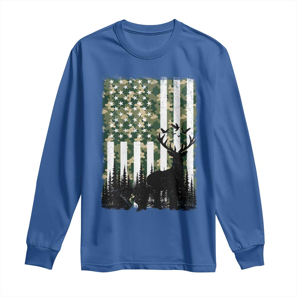 Deer Hunting Long Sleeve Shirt American Flag Camo Gift - Wonder Print Shop