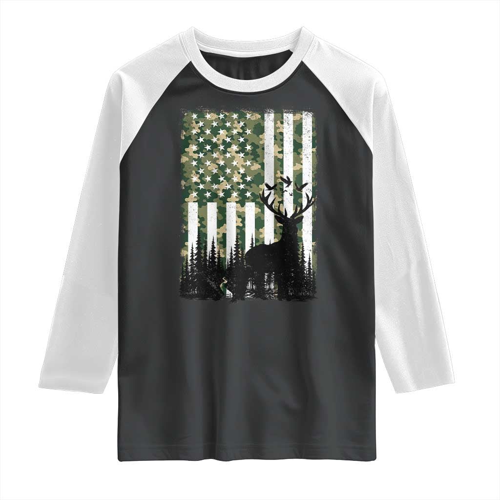 Deer Hunting Raglan Shirt American Flag Camo Gift - Wonder Print Shop