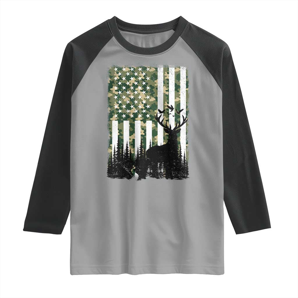 Deer Hunting Raglan Shirt American Flag Camo Gift - Wonder Print Shop