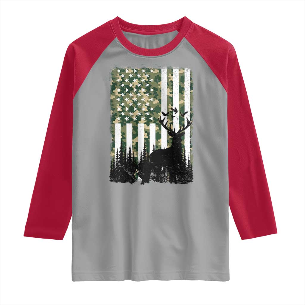 Deer Hunting Raglan Shirt American Flag Camo Gift - Wonder Print Shop