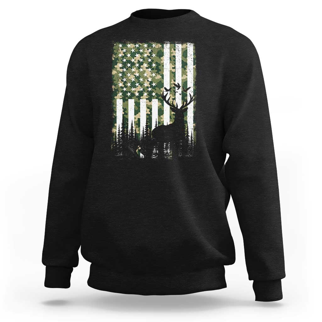 Deer Hunting Sweatshirt American Flag Camo Gift - Wonder Print Shop