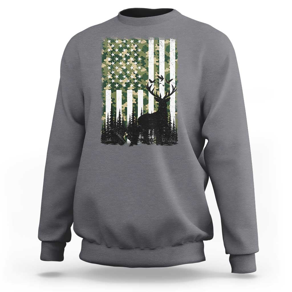Deer Hunting Sweatshirt American Flag Camo Gift - Wonder Print Shop