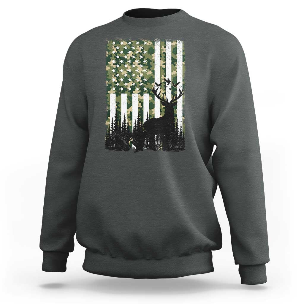 Deer Hunting Sweatshirt American Flag Camo Gift - Wonder Print Shop