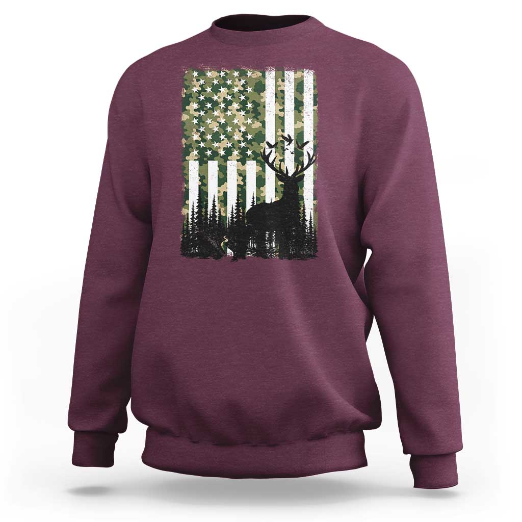 Deer Hunting Sweatshirt American Flag Camo Gift - Wonder Print Shop