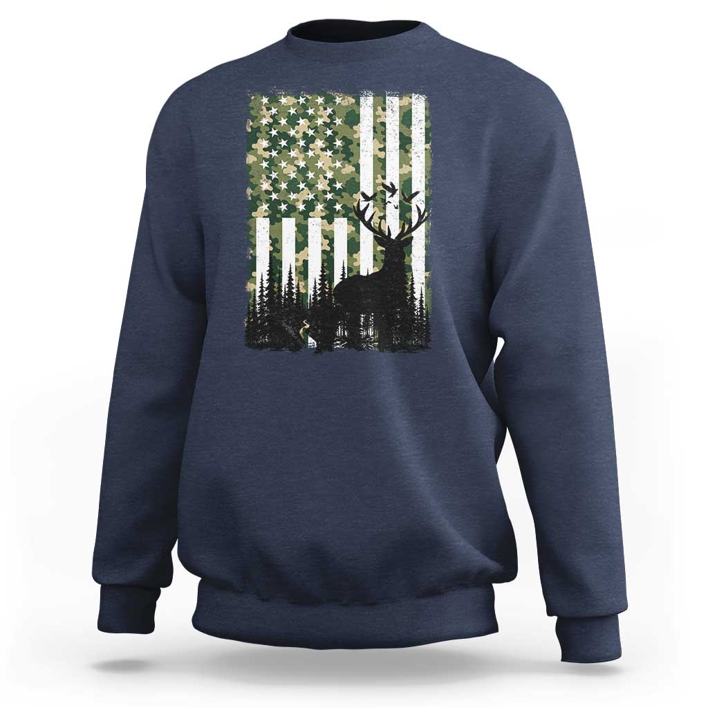 Deer Hunting Sweatshirt American Flag Camo Gift - Wonder Print Shop