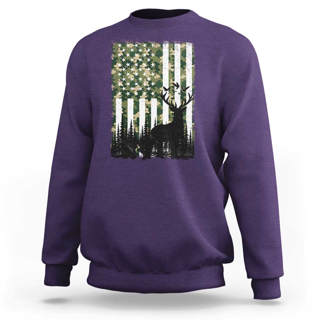 Deer Hunting Sweatshirt American Flag Camo Gift - Wonder Print Shop