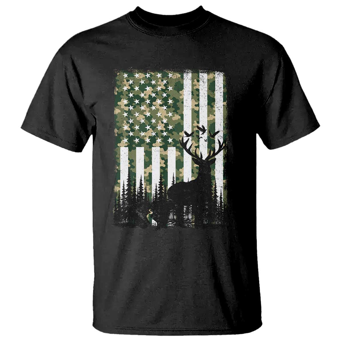 Deer Hunting T Shirt American Flag Camo Gift - Wonder Print Shop