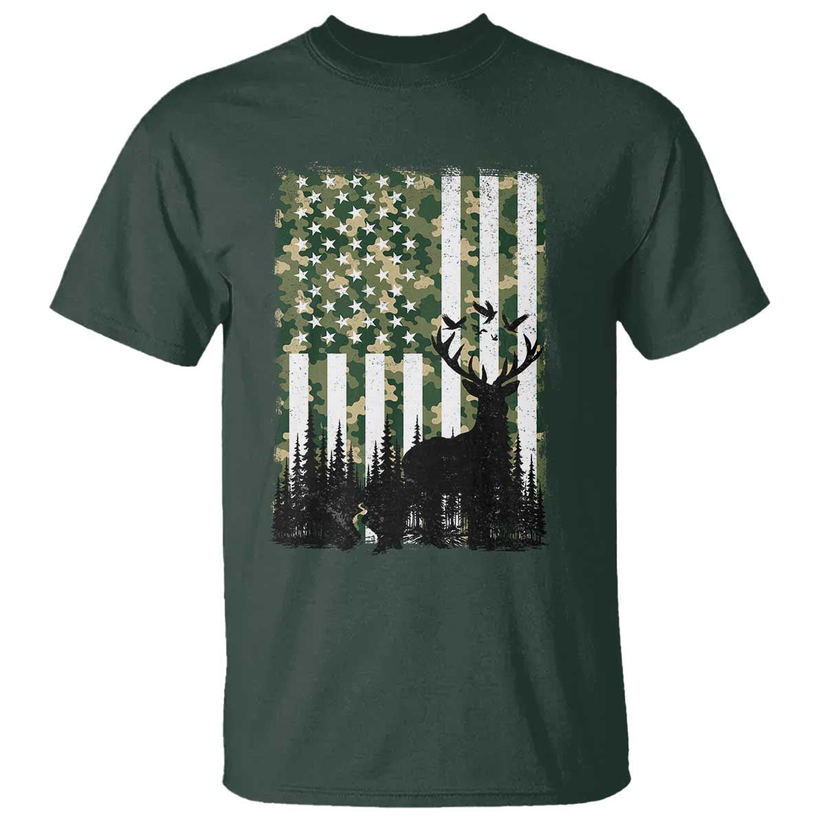 Deer Hunting T Shirt American Flag Camo Gift - Wonder Print Shop