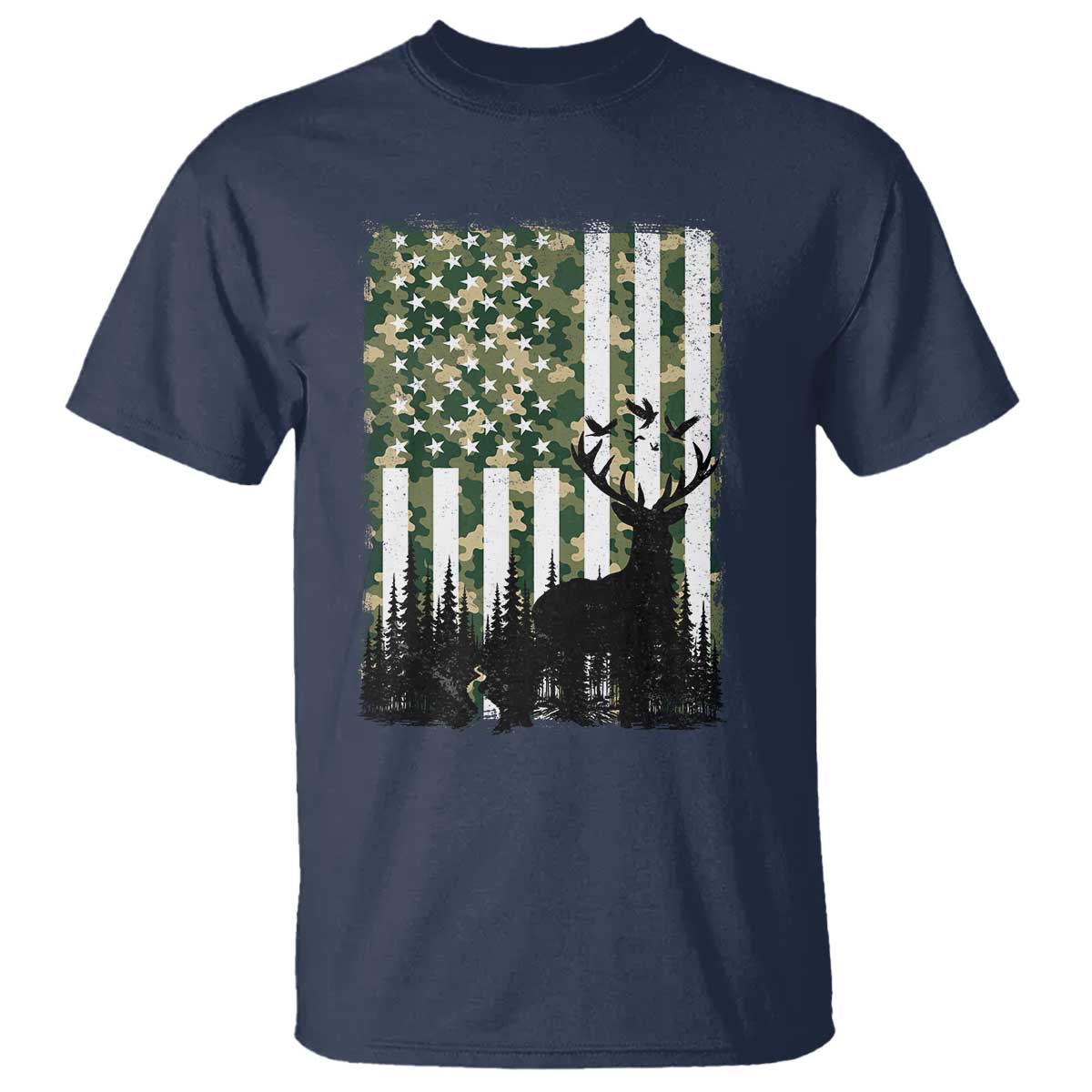 Deer Hunting T Shirt American Flag Camo Gift - Wonder Print Shop