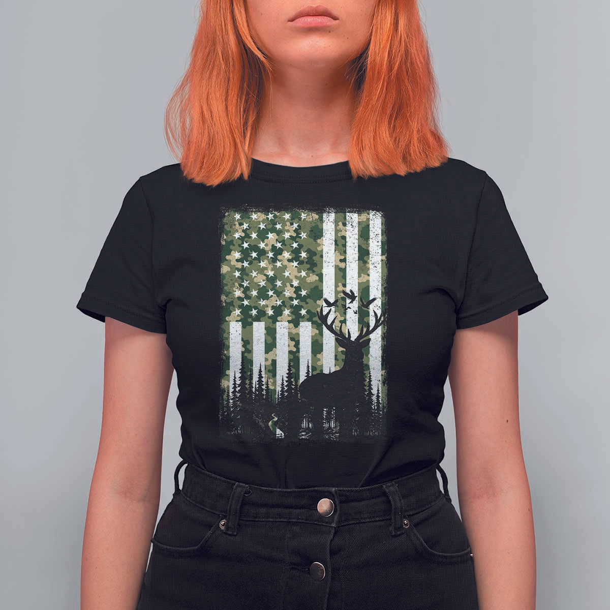 Deer Hunting T Shirt For Women American Flag Camo Gift - Wonder Print Shop