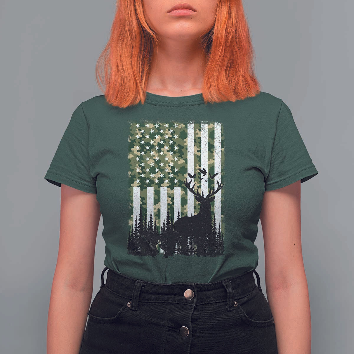 Deer Hunting T Shirt For Women American Flag Camo Gift - Wonder Print Shop