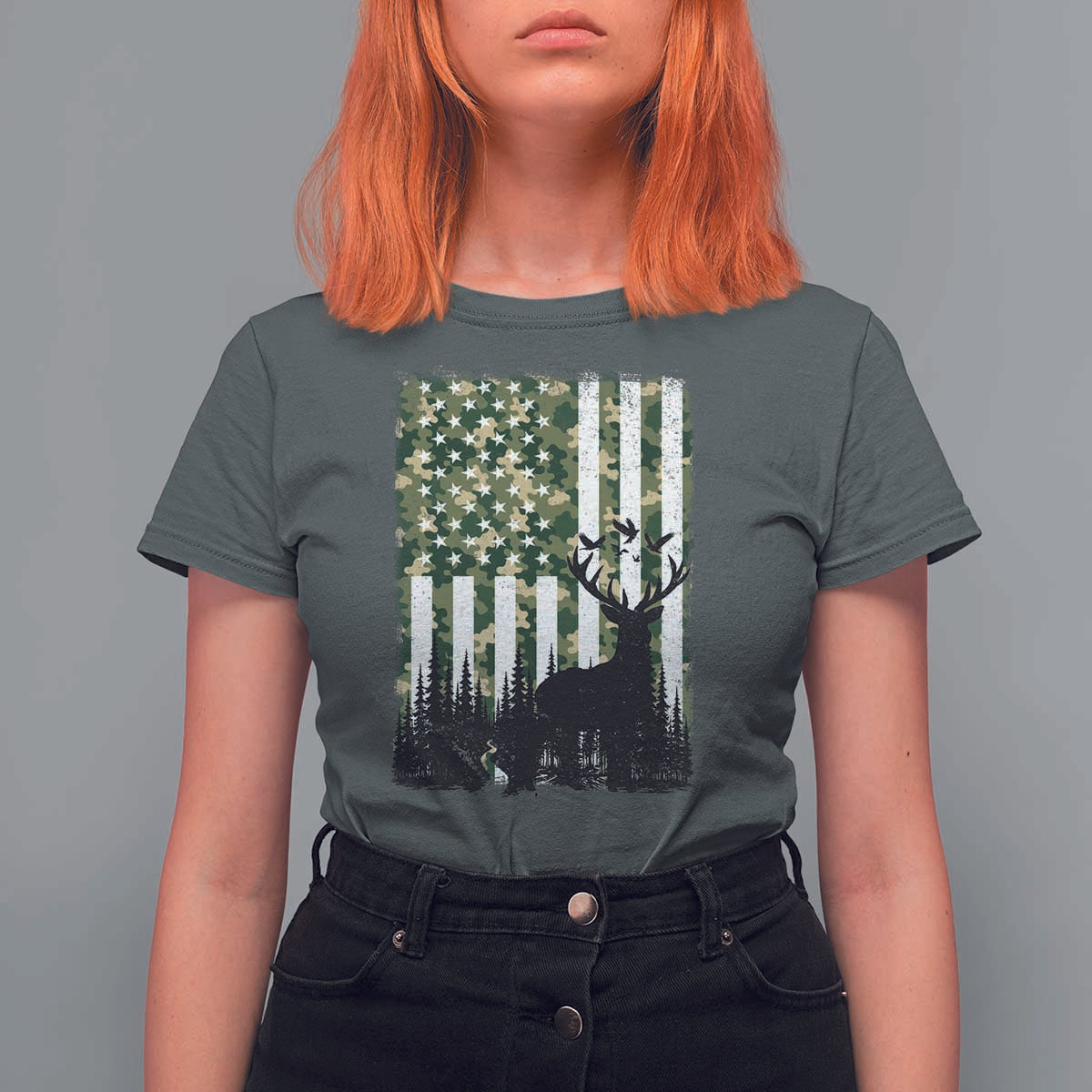 Deer Hunting T Shirt For Women American Flag Camo Gift - Wonder Print Shop