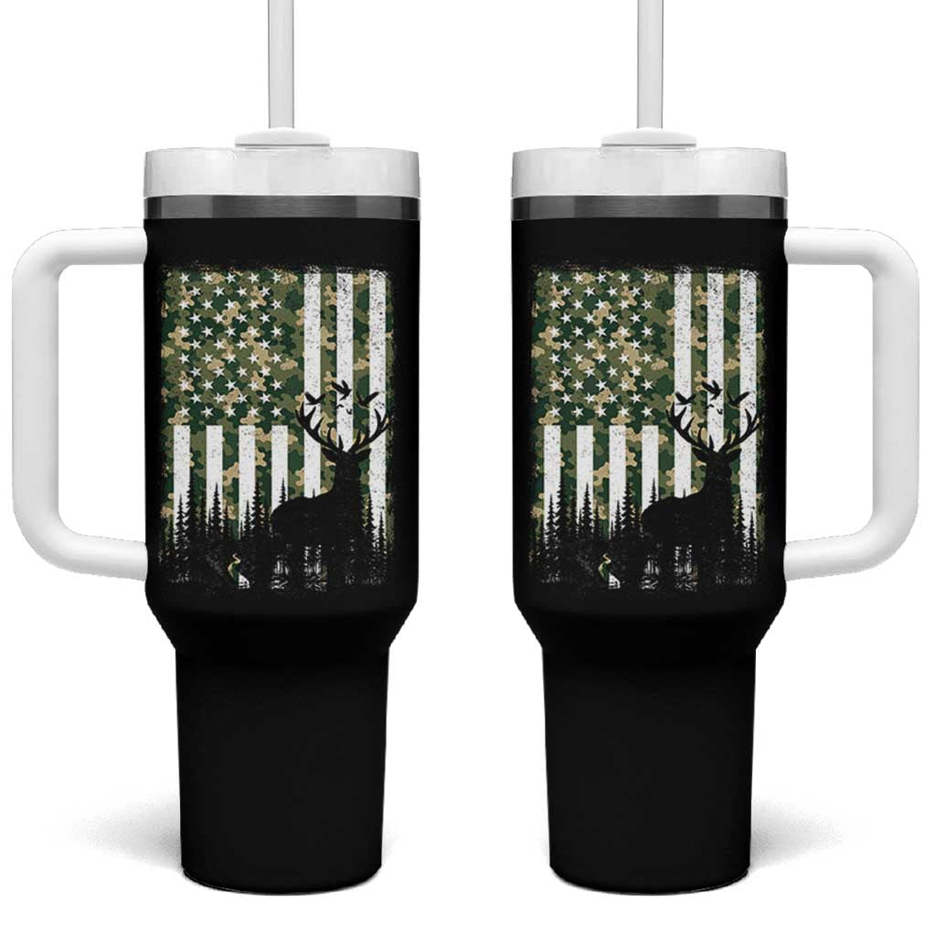 Deer Hunting Tumbler With Handle American Flag Camo Gift