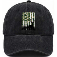 Deer Hunting Washed Cotton Baseball Cap American Flag Camo Gift