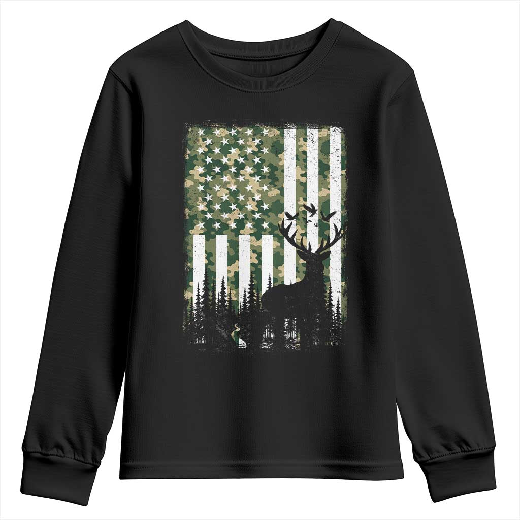 Deer Hunting Youth Sweatshirt American Flag Camo Gift - Wonder Print Shop