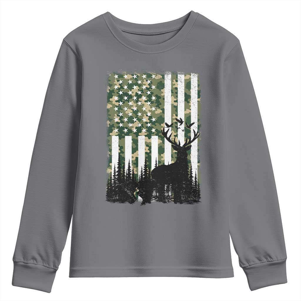 Deer Hunting Youth Sweatshirt American Flag Camo Gift - Wonder Print Shop