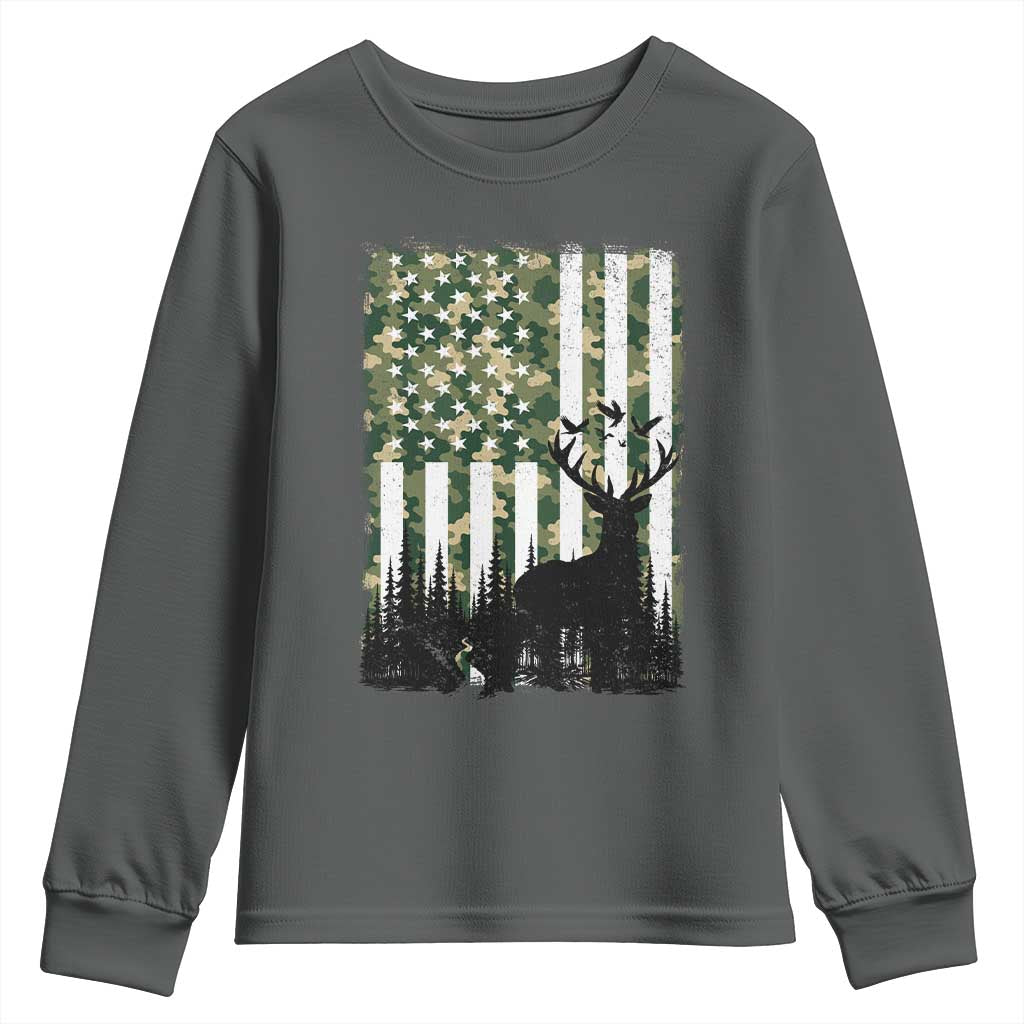 Deer Hunting Youth Sweatshirt American Flag Camo Gift - Wonder Print Shop