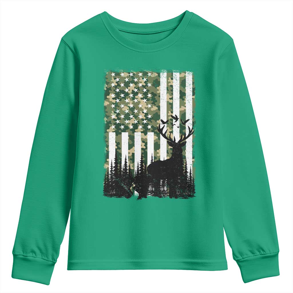 Deer Hunting Youth Sweatshirt American Flag Camo Gift - Wonder Print Shop