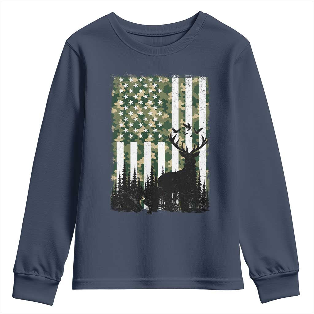 Deer Hunting Youth Sweatshirt American Flag Camo Gift - Wonder Print Shop