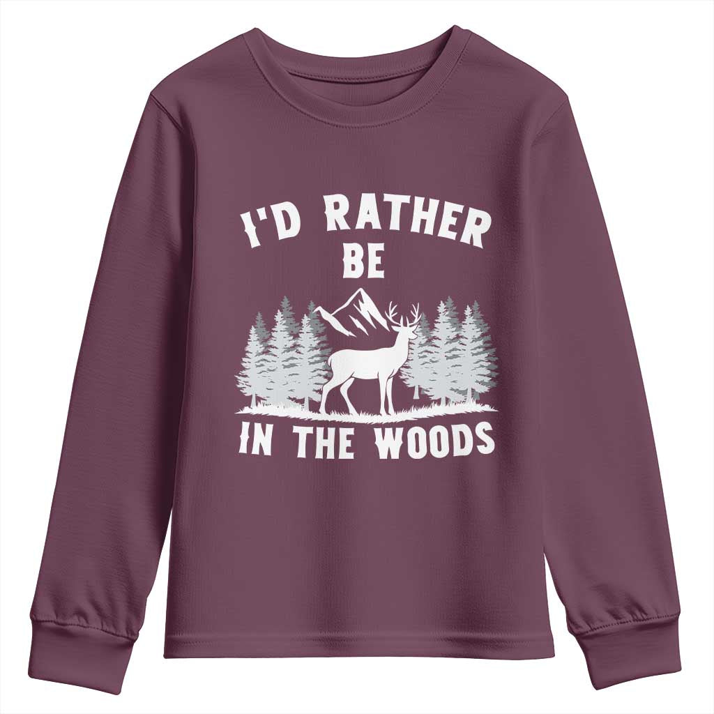 I Would Rather Be In The Woods Youth Sweatshirt Deer Hunter Gift - Wonder Print Shop