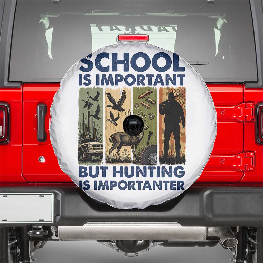 School Is Important But Hunting Is Importanter Spare Tire Cover Retro Deer Hunting Gift - Wonder Print Shop