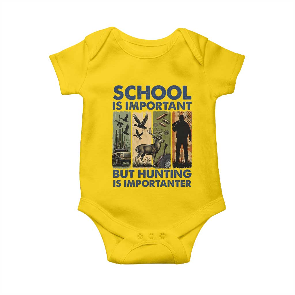 School Is Important But Hunting Is Importanter Baby Onesie Retro Deer Hunting Gift - Wonder Print Shop