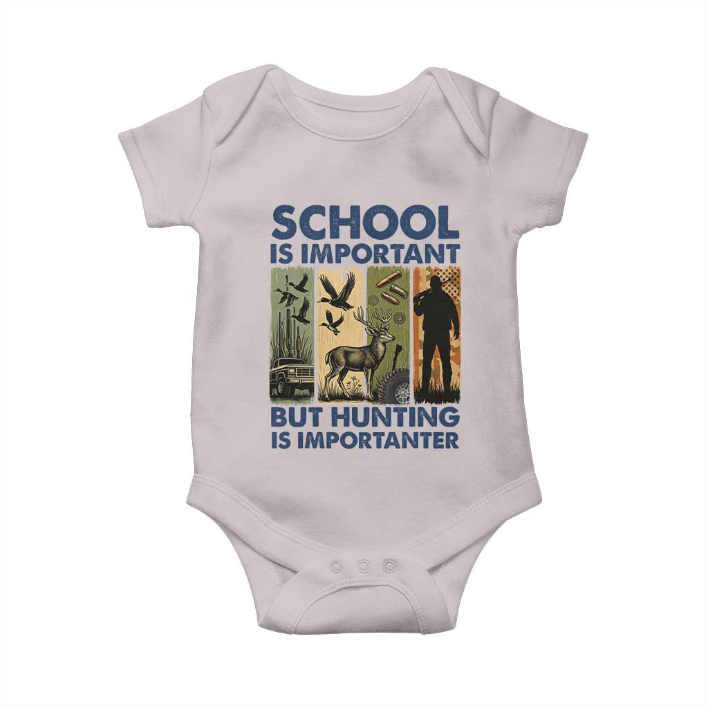 School Is Important But Hunting Is Importanter Baby Onesie Retro Deer Hunting Gift - Wonder Print Shop