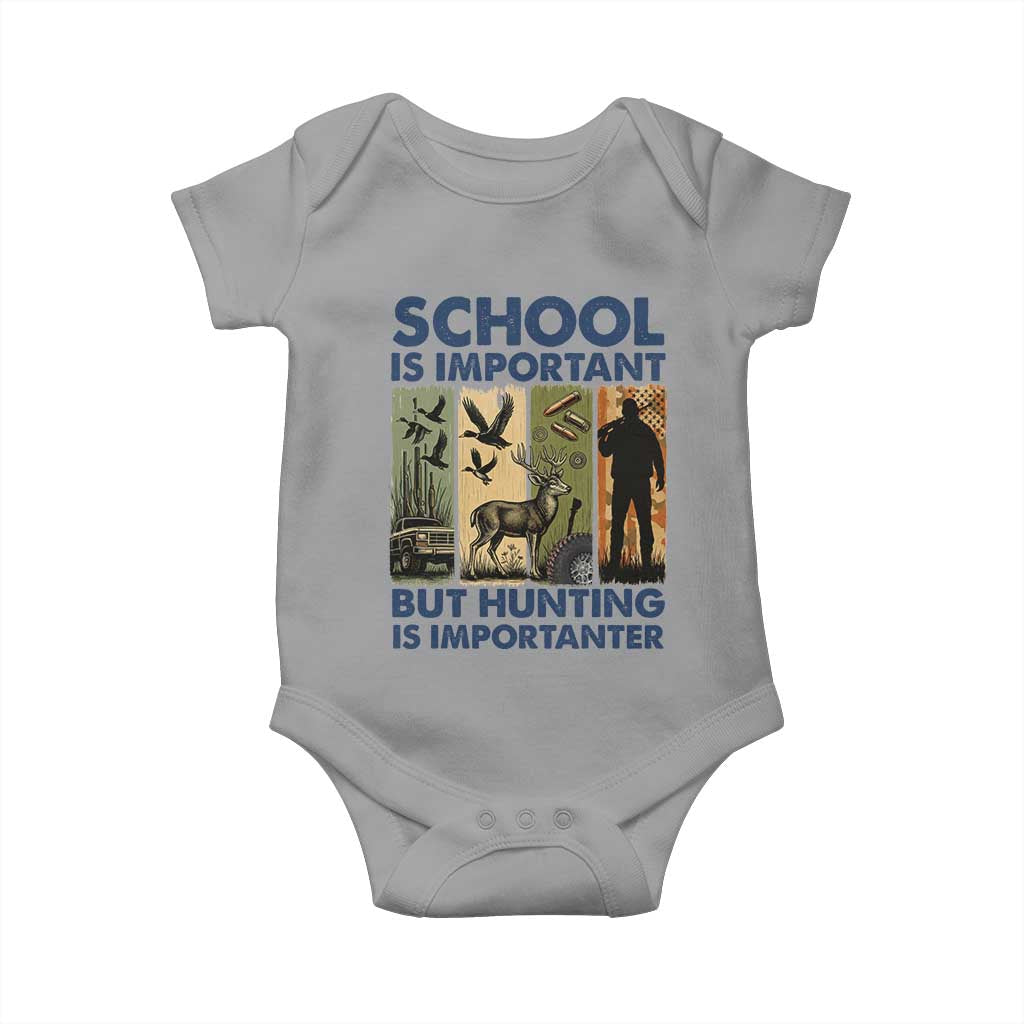School Is Important But Hunting Is Importanter Baby Onesie Retro Deer Hunting Gift - Wonder Print Shop