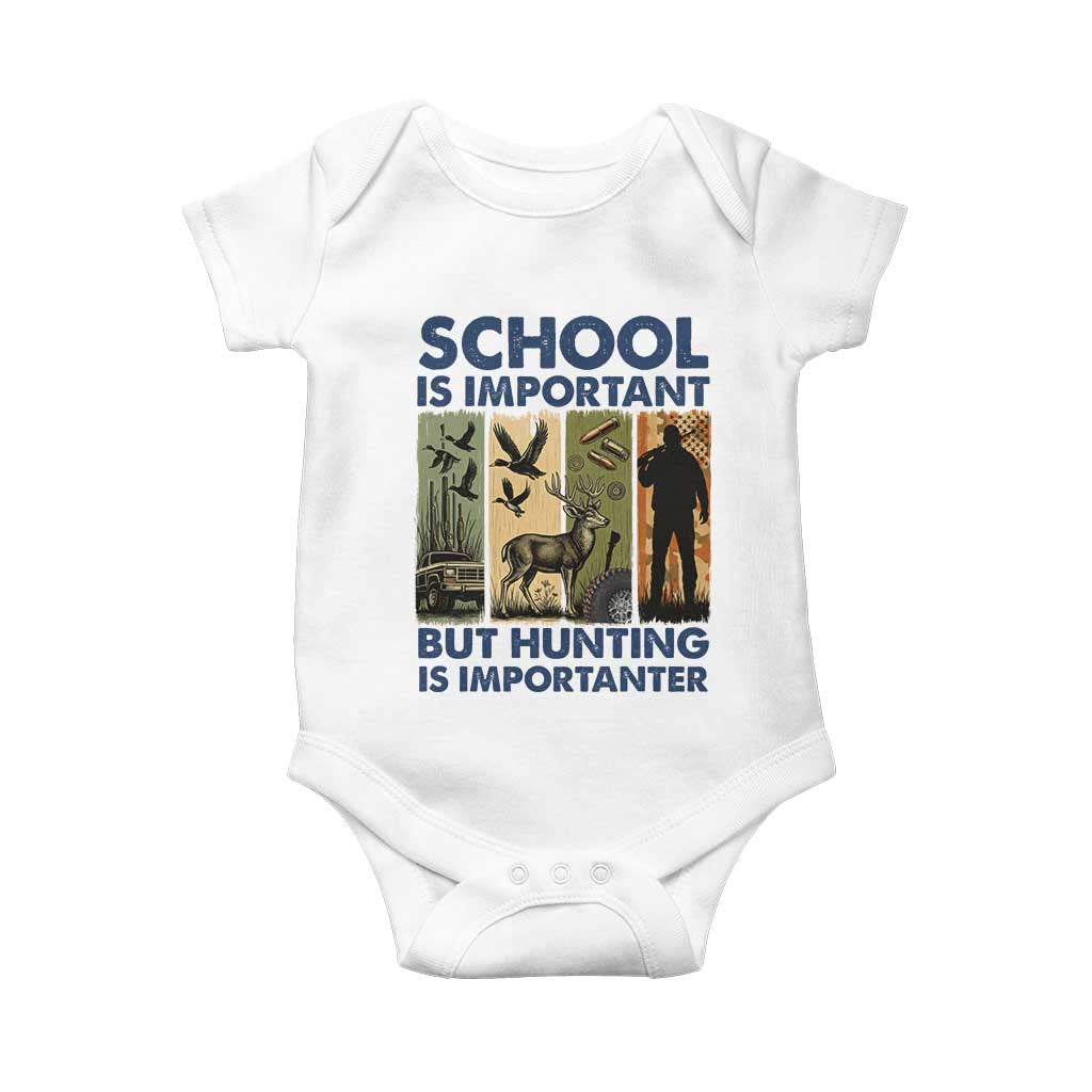 School Is Important But Hunting Is Importanter Baby Onesie Retro Deer Hunting Gift - Wonder Print Shop