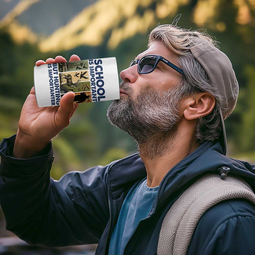 School Is Important But Hunting Is Importanter 4 in 1 Can Cooler Tumbler Retro Deer Hunting Gift