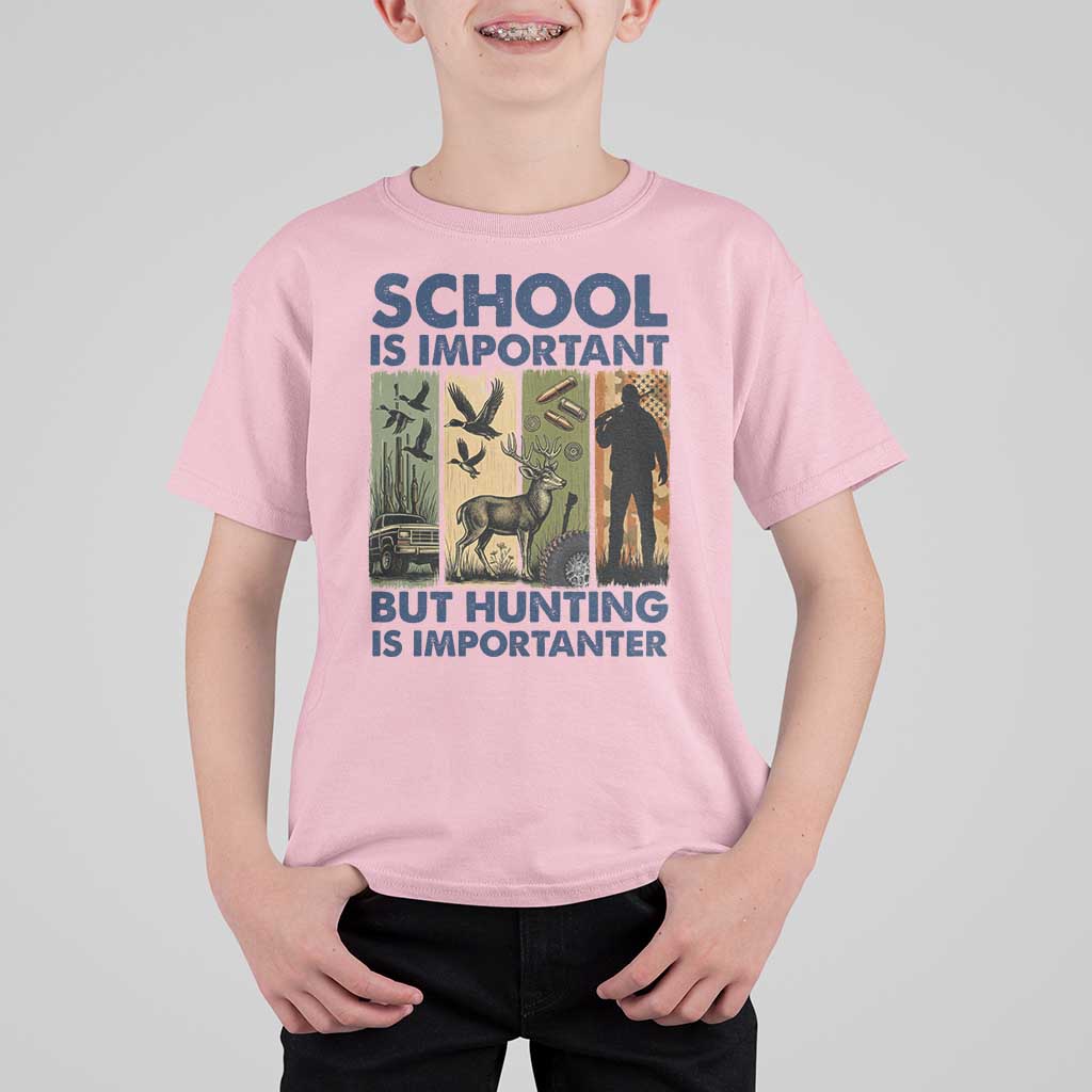 School Is Important But Hunting Is Importanter T Shirt For Kid Retro Deer Hunting Gift - Wonder Print Shop