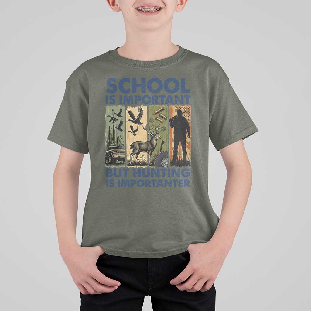 School Is Important But Hunting Is Importanter T Shirt For Kid Retro Deer Hunting Gift - Wonder Print Shop