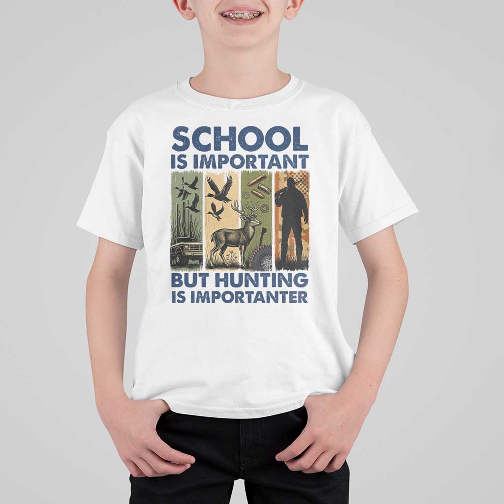 School Is Important But Hunting Is Importanter T Shirt For Kid Retro Deer Hunting Gift - Wonder Print Shop