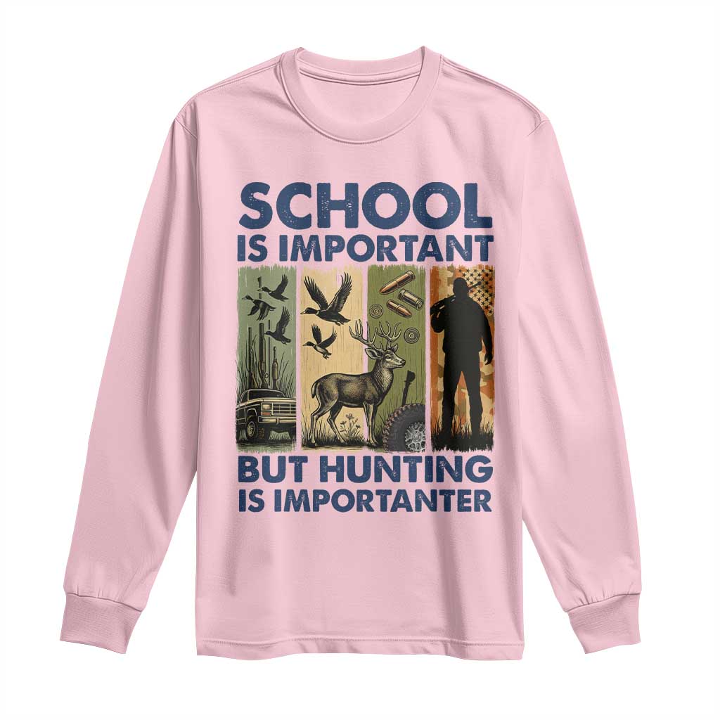School Is Important But Hunting Is Importanter Long Sleeve Shirt Retro Deer Hunting Gift - Wonder Print Shop
