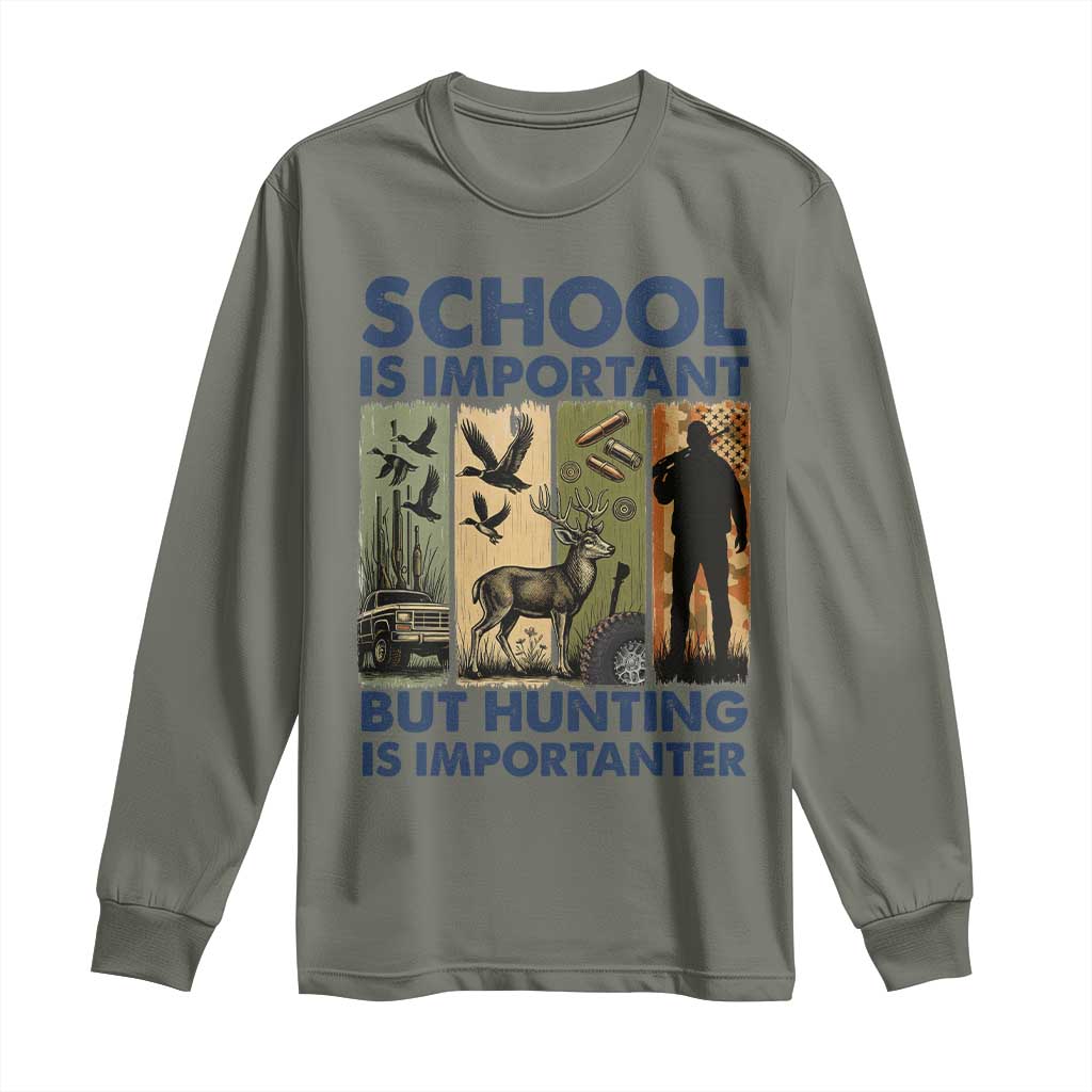 School Is Important But Hunting Is Importanter Long Sleeve Shirt Retro Deer Hunting Gift - Wonder Print Shop