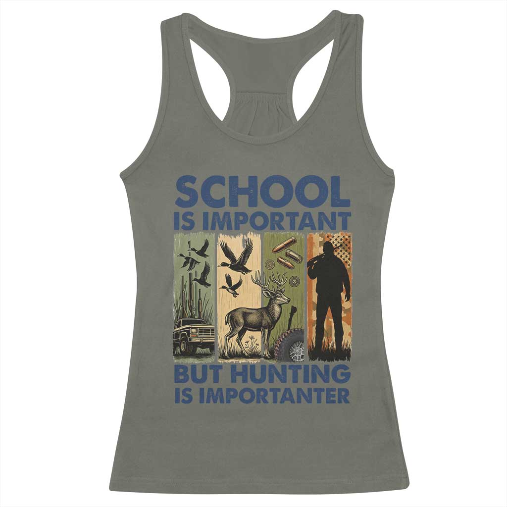School Is Important But Hunting Is Importanter Racerback Tank Top Retro Deer Hunting Gift - Wonder Print Shop