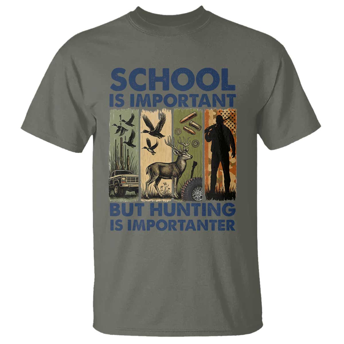 School Is Important But Hunting Is Importanter T Shirt Retro Deer Hunting Gift - Wonder Print Shop