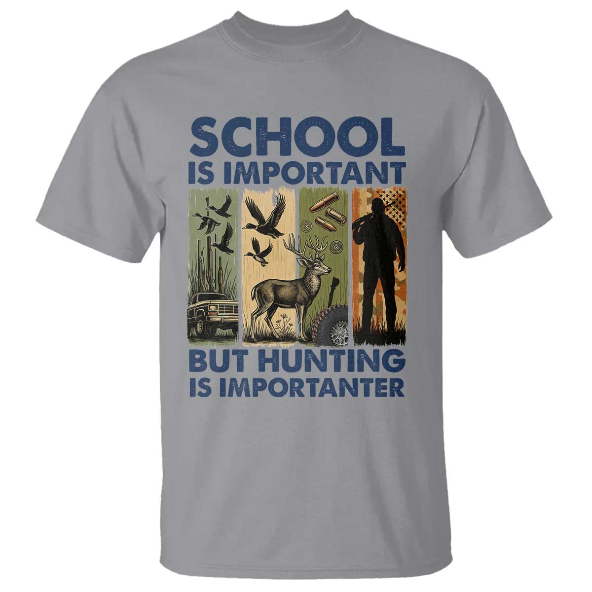 School Is Important But Hunting Is Importanter T Shirt Retro Deer Hunting Gift - Wonder Print Shop