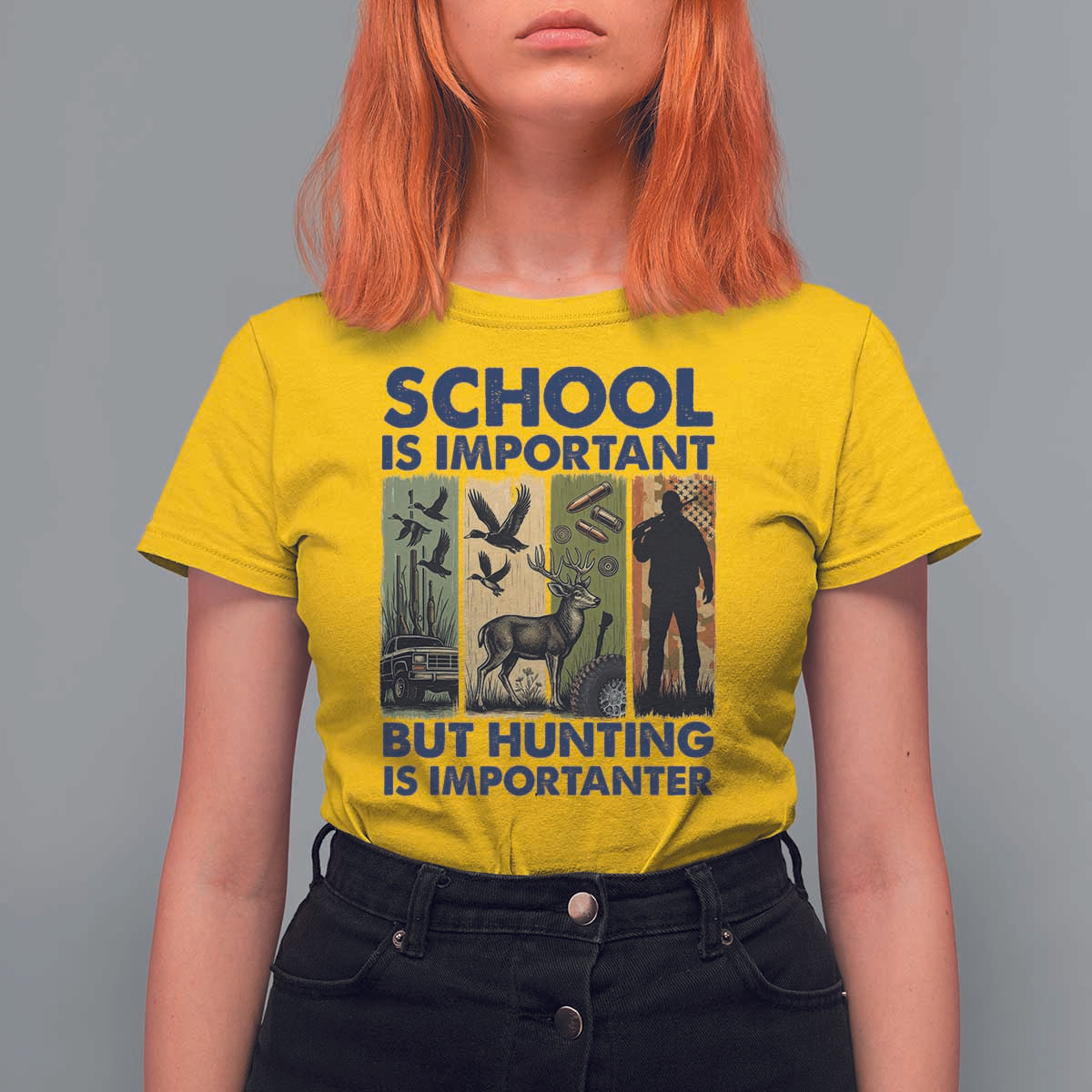 School Is Important But Hunting Is Importanter T Shirt For Women Retro Deer Hunting Gift - Wonder Print Shop