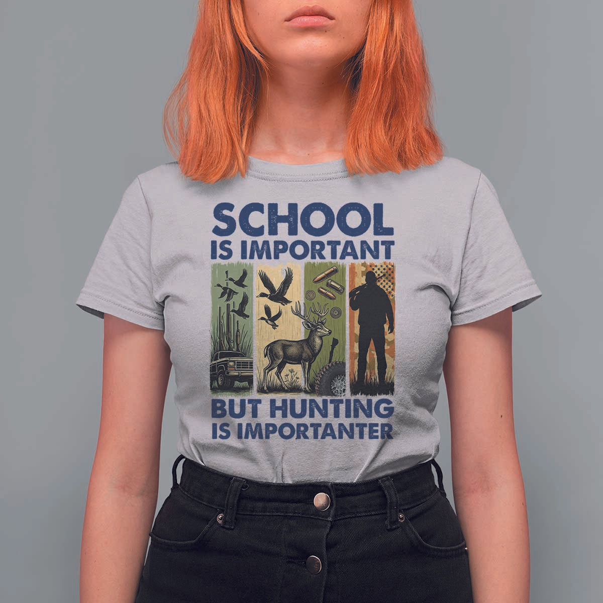 School Is Important But Hunting Is Importanter T Shirt For Women Retro Deer Hunting Gift - Wonder Print Shop