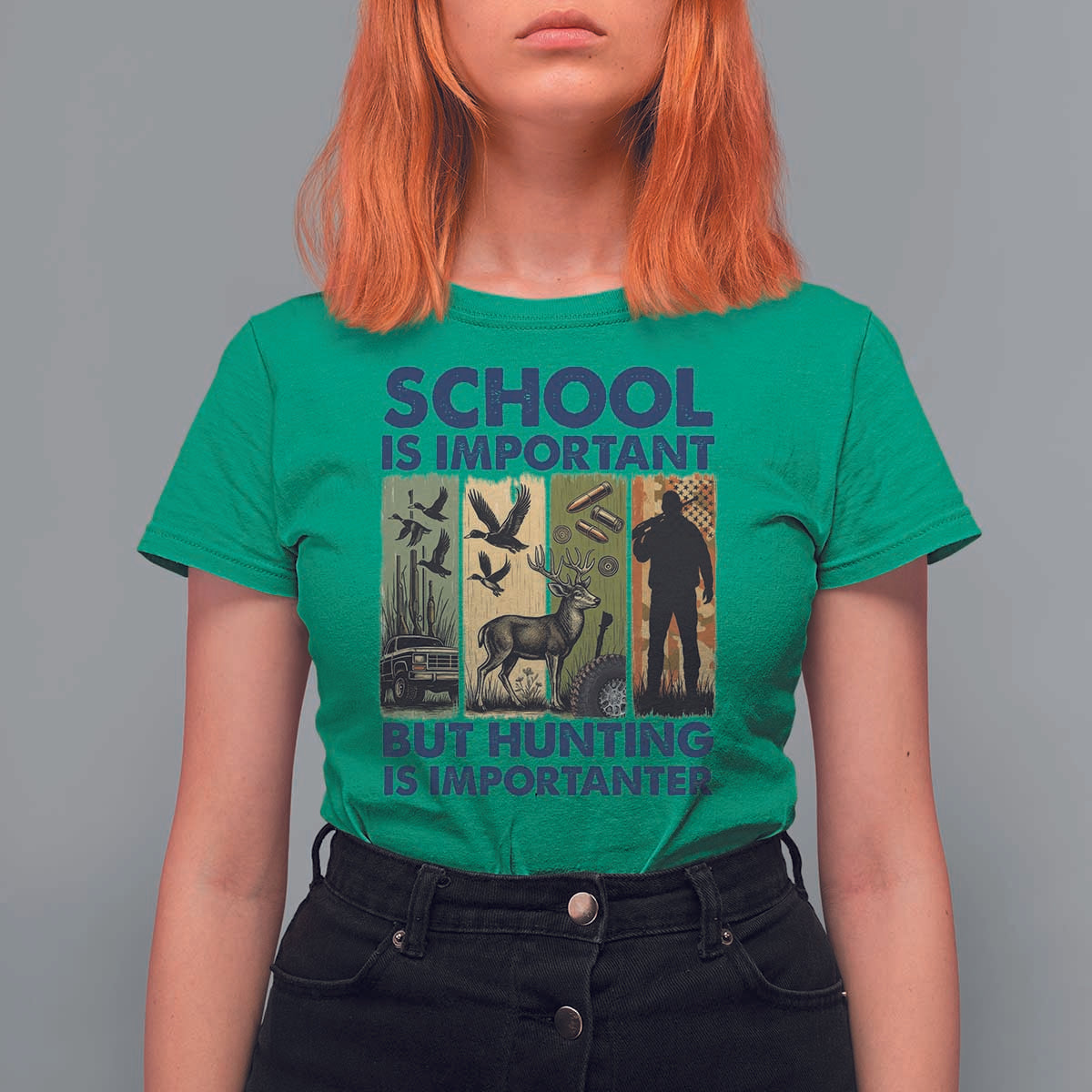 School Is Important But Hunting Is Importanter T Shirt For Women Retro Deer Hunting Gift - Wonder Print Shop