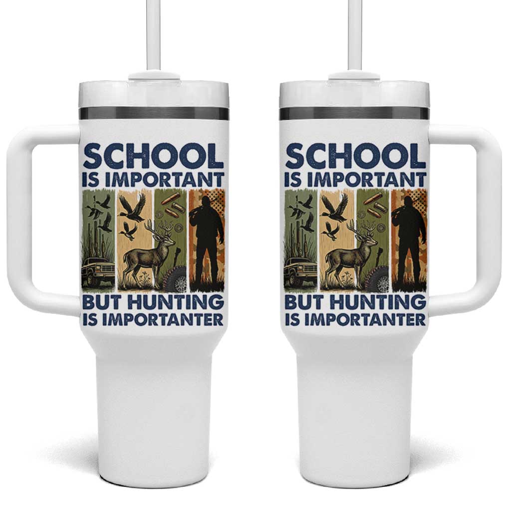 School Is Important But Hunting Is Importanter Tumbler With Handle Retro Deer Hunting Gift