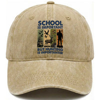 School Is Important But Hunting Is Importanter Washed Cotton Baseball Cap Retro Deer Hunting Gift