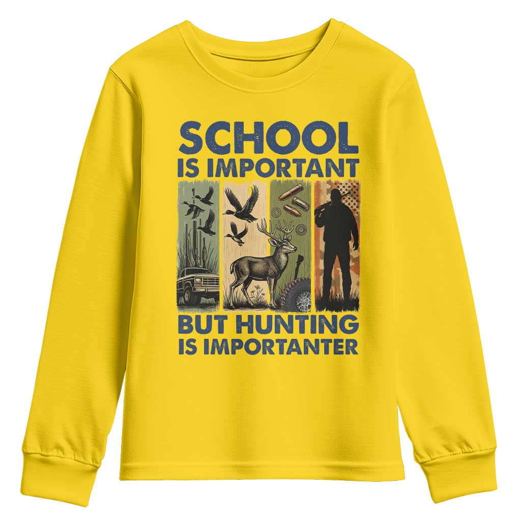 School Is Important But Hunting Is Importanter Youth Sweatshirt Retro Deer Hunting Gift - Wonder Print Shop