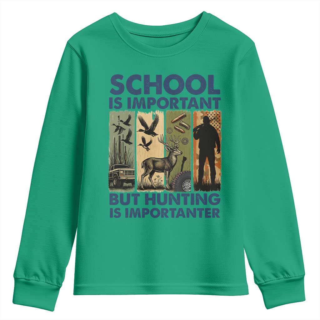 School Is Important But Hunting Is Importanter Youth Sweatshirt Retro Deer Hunting Gift - Wonder Print Shop